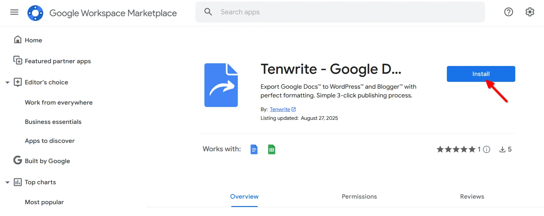 Installing Tenwrite from the marketplace