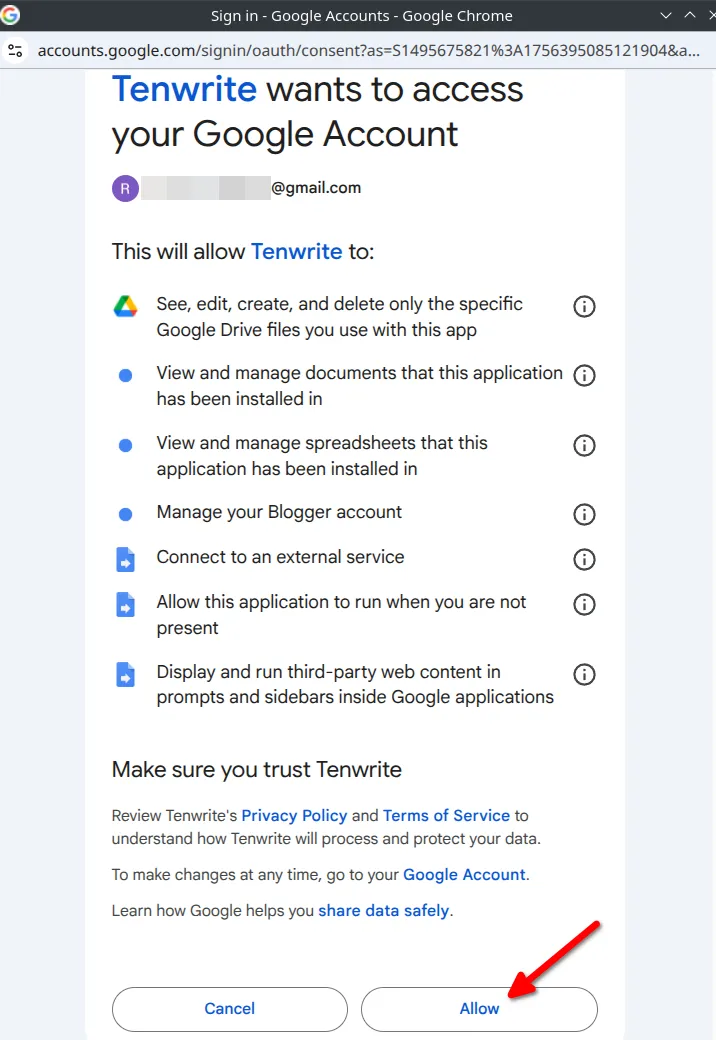 Authorizing Tenwrite permissions