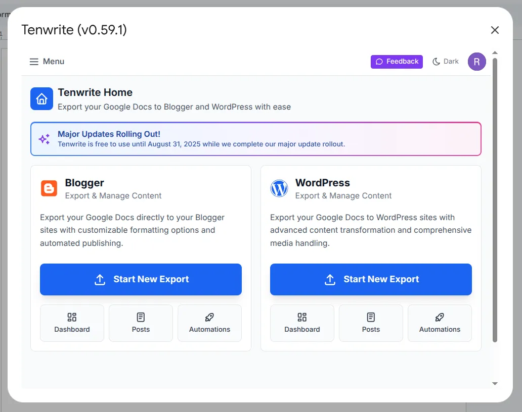 Tenwrite add-on interface in Google Docs