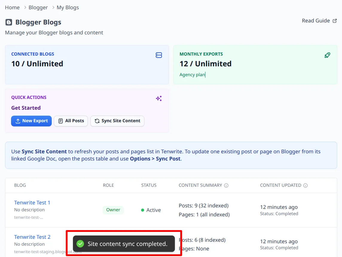 Sync Site Content completed