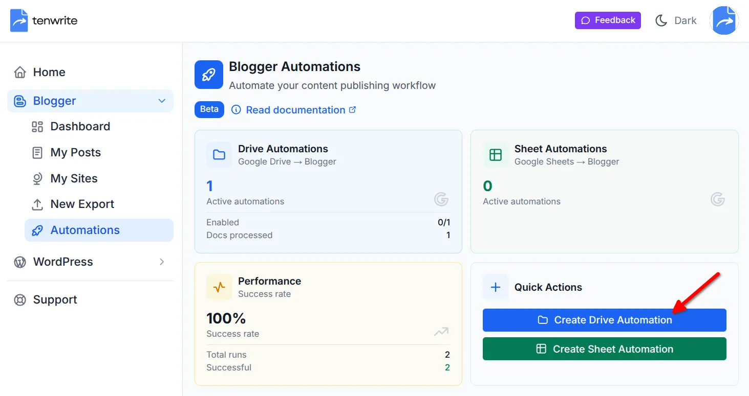 Create Drive Automation button