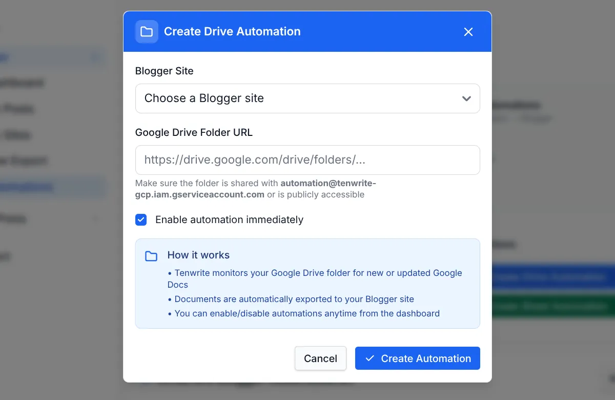 Drive Automation form