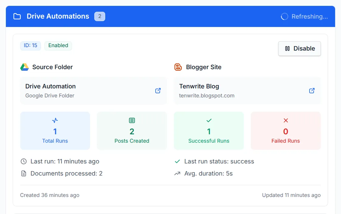 List of active Drive Automations