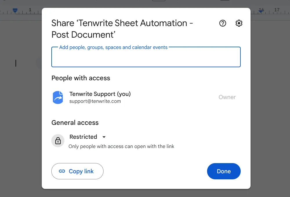 Google Docs Share dialog