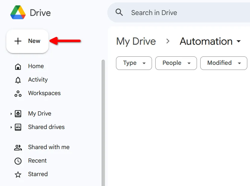 New button in Google Drive