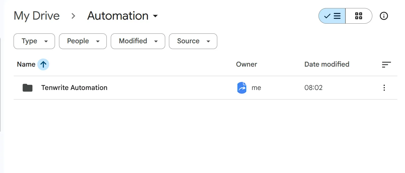 Folder listed in Google Drive after creation