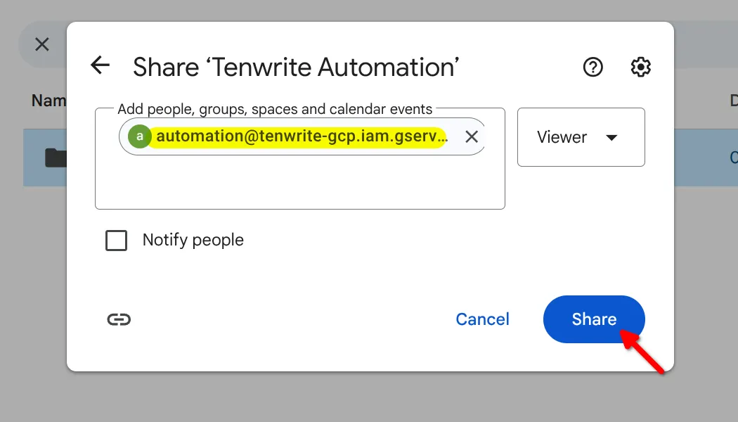 Viewer role confirmed, Share button