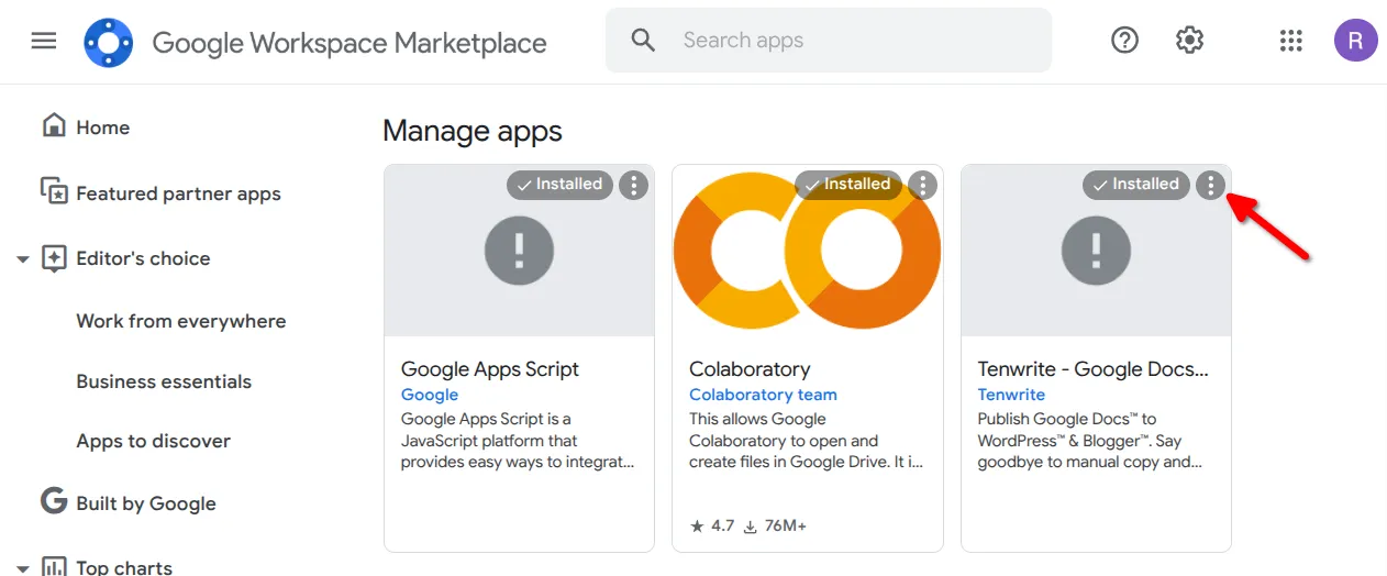 Click on the 3-dots menu of the old addon