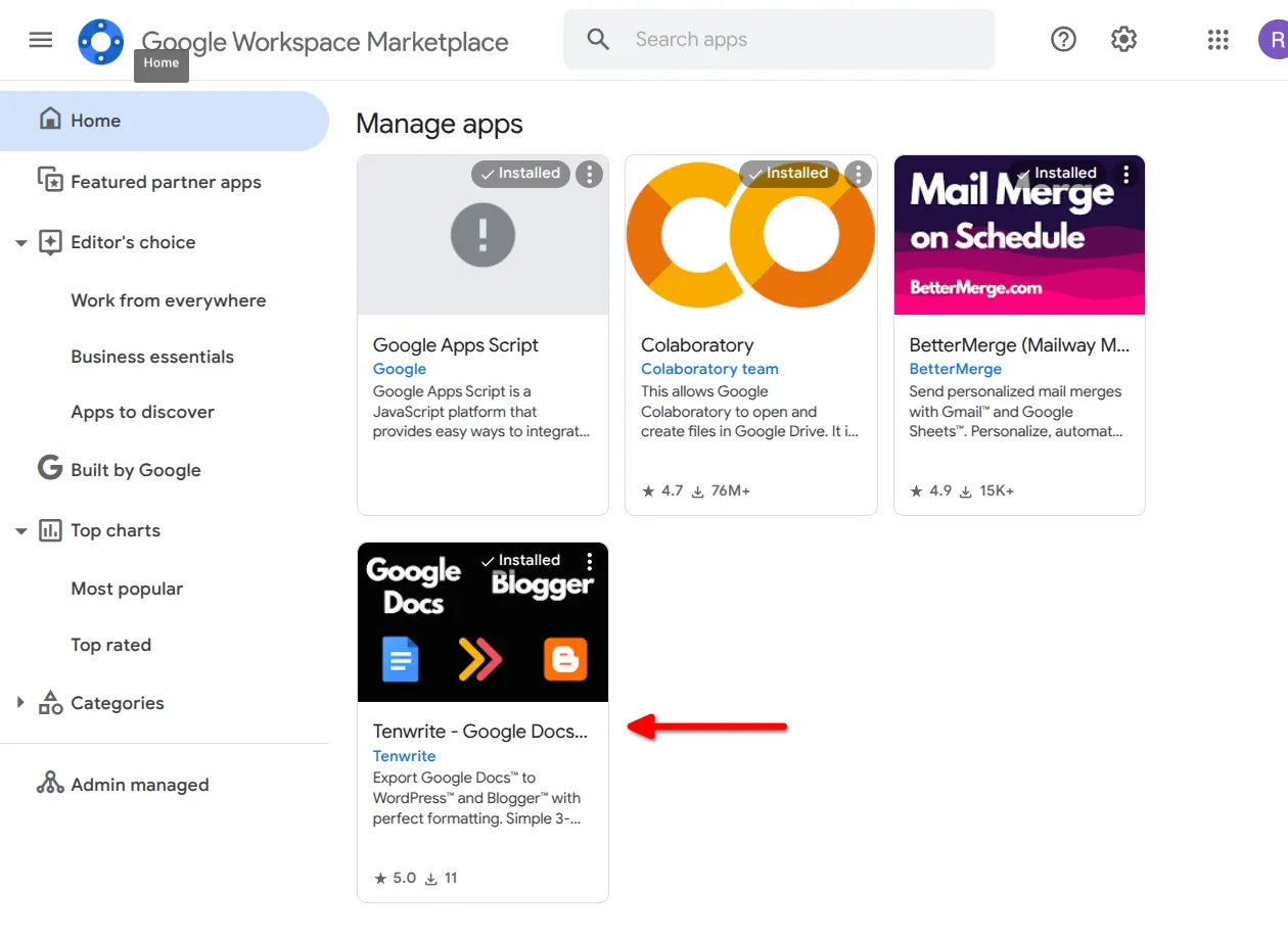New Tenwrite add-on showing normally with proper icon and details