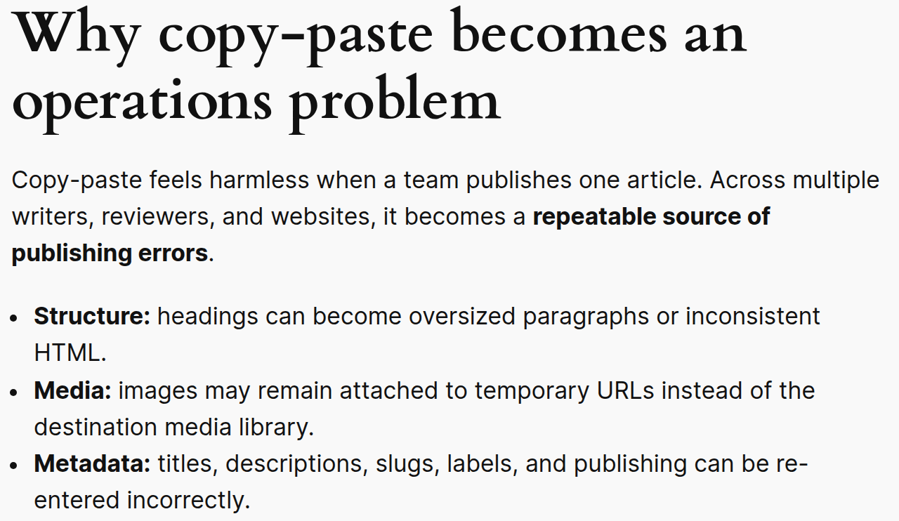 The same article on WordPress, keeping headings, bold text and lists