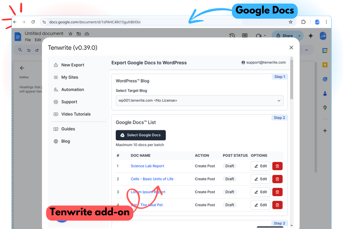 Tenwrite addon for Google Docs product graphics.