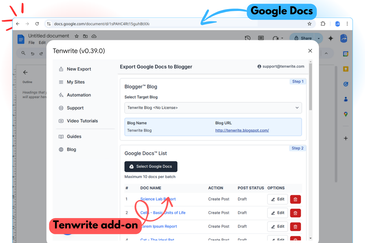 Tenwrite addon for Google Docs product graphics.