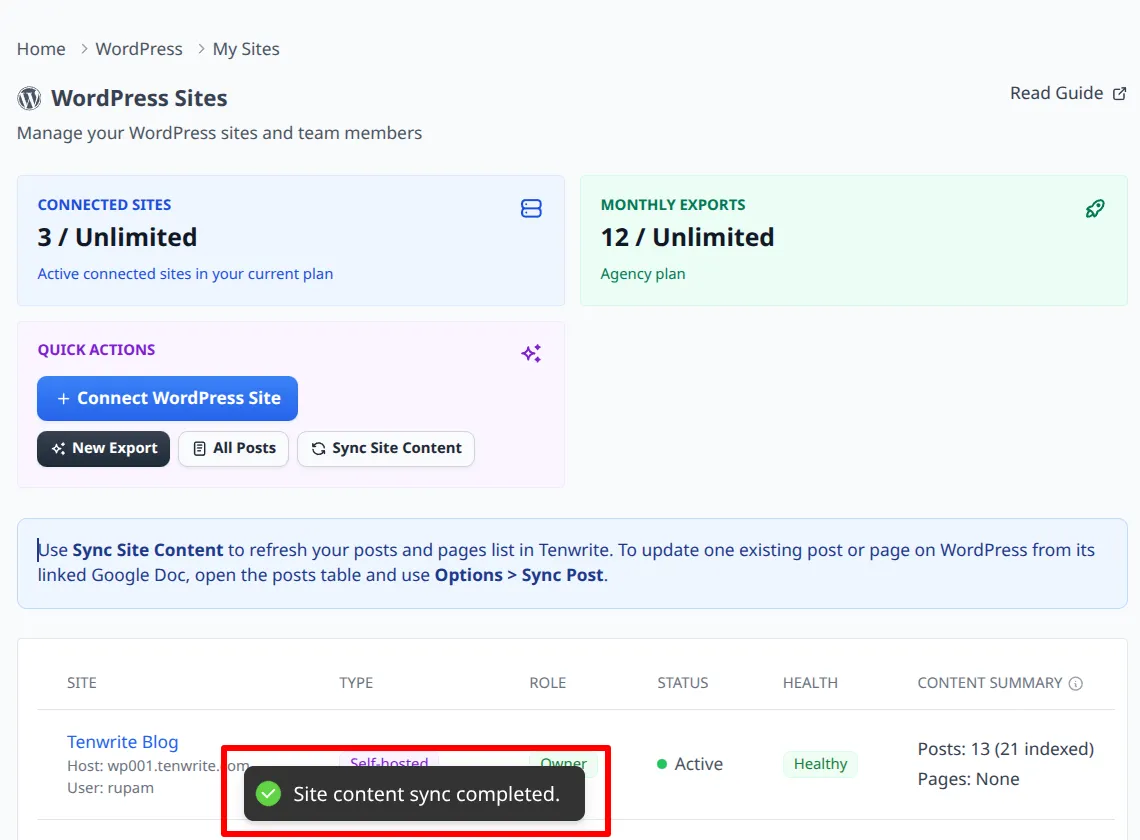 Sync Site Content completed