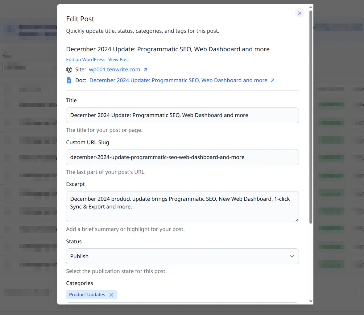 Quick Edit panel showing inline editable fields — part 1