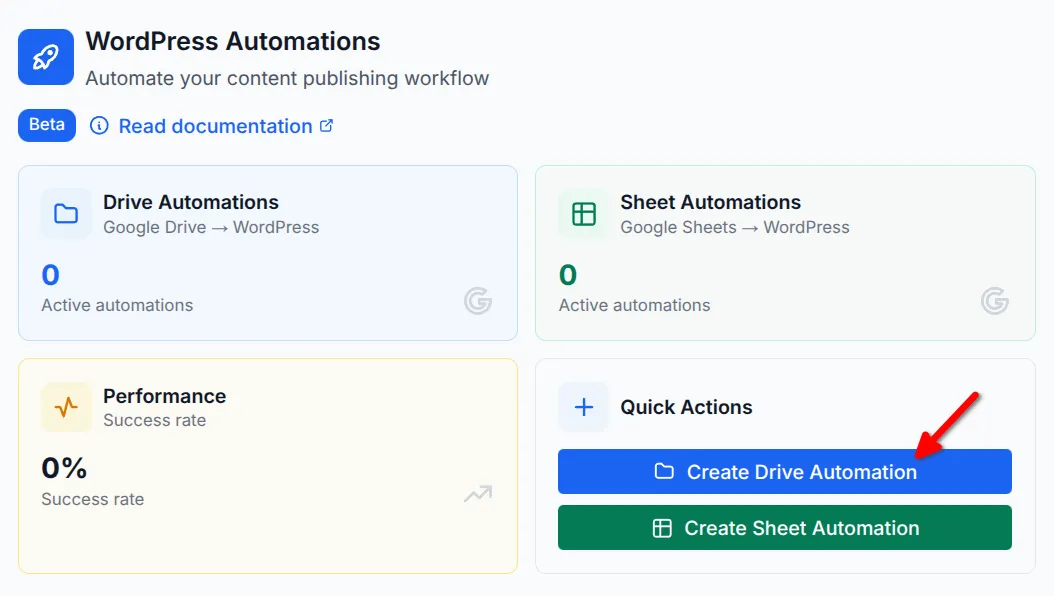 Create Drive Automation button for WordPress