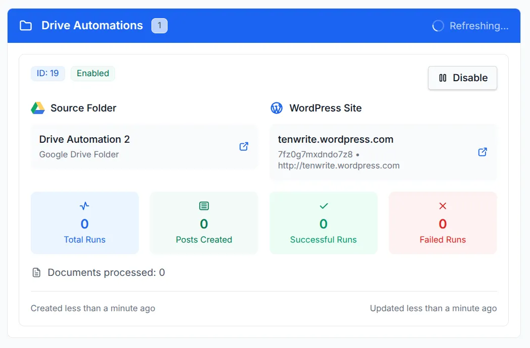 List of active WordPress Drive Automations