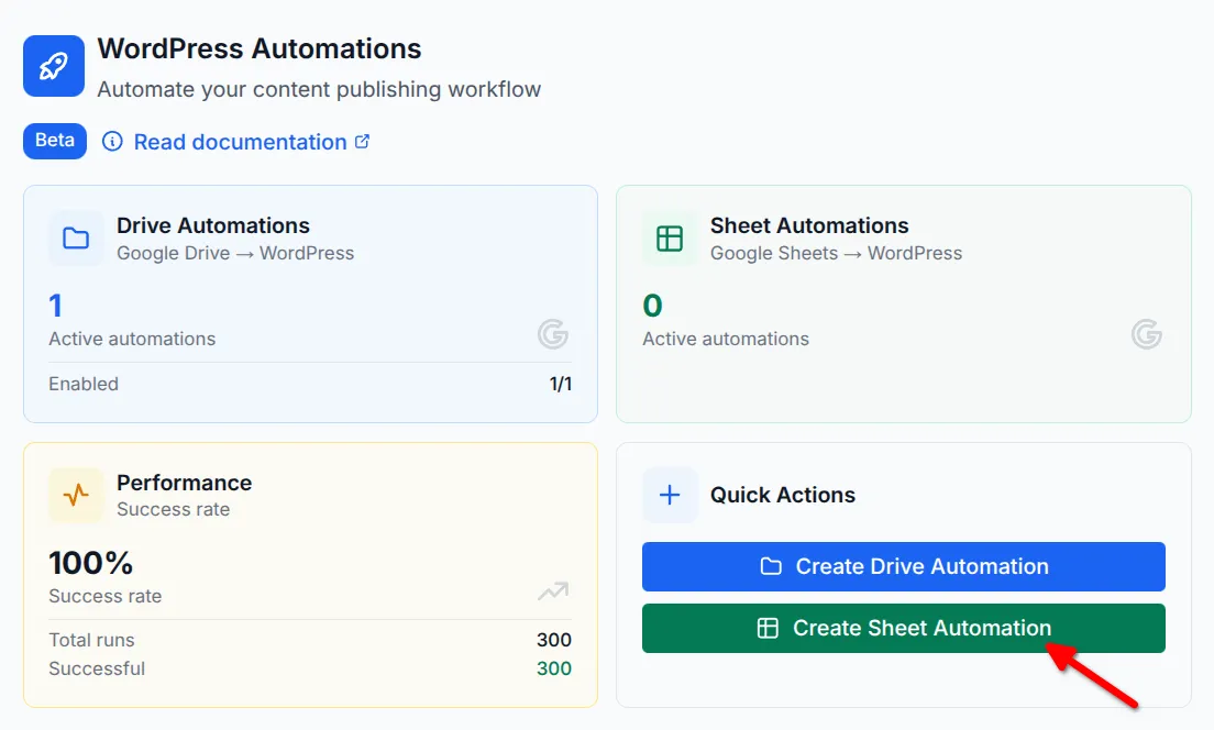 Create Sheet Automation button