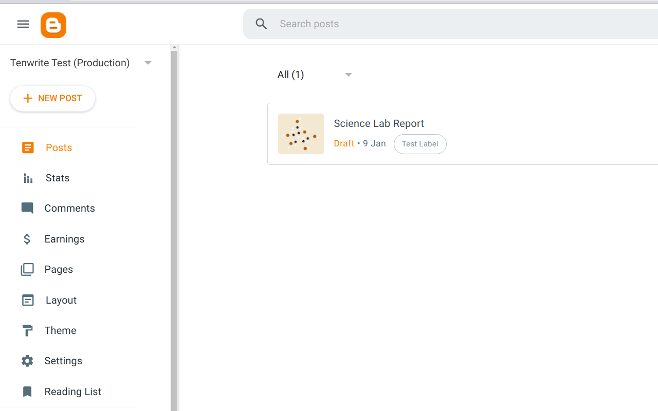 Screenshot showing the process of logging into the Blogger admin panel to check the exported post.