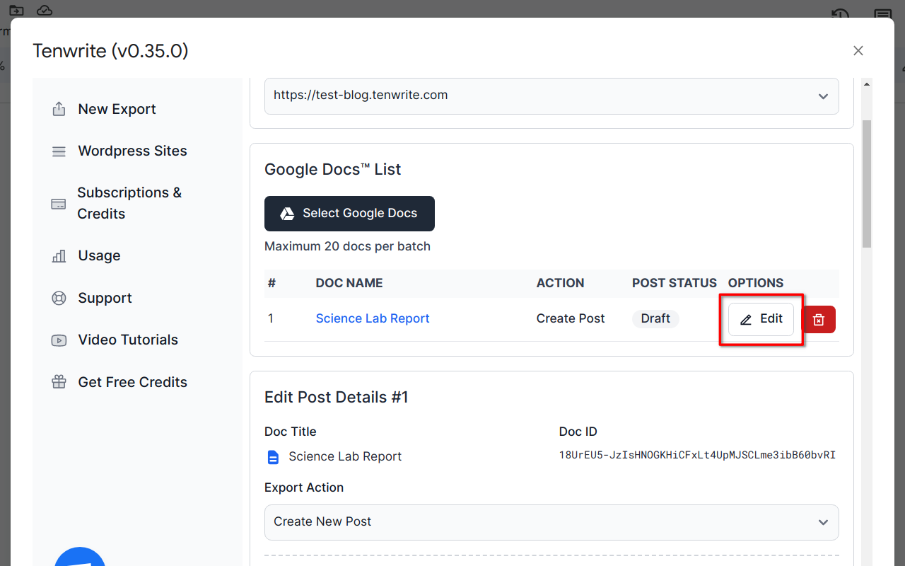 Screenshot showing the process of click the Edit button to focus on the post edit form.