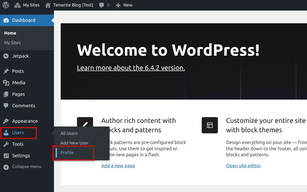 In wordpress admin portal, go to users > profile.