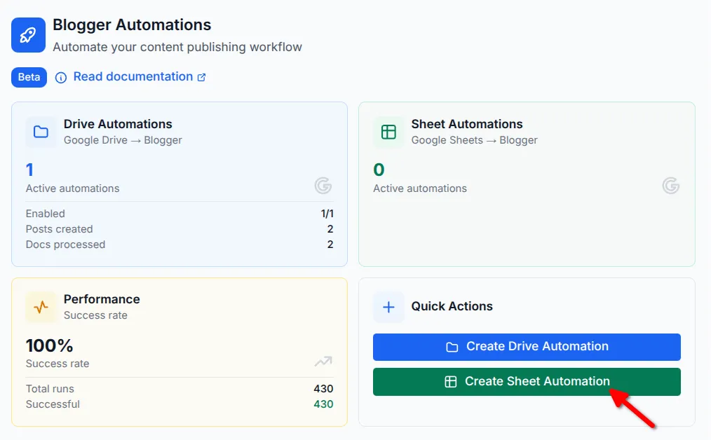 Create Sheet Automation button